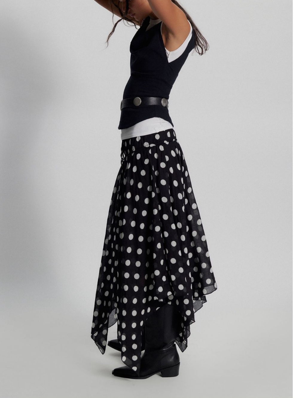 Free People Black & White Polka Dot Midi Skirt